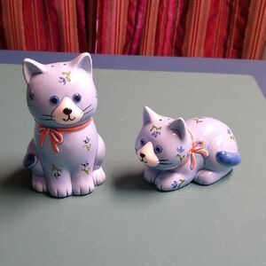 Otagiri Japan Blue Cat Figurine Set Handcrafted Cottagecore Grandmacore